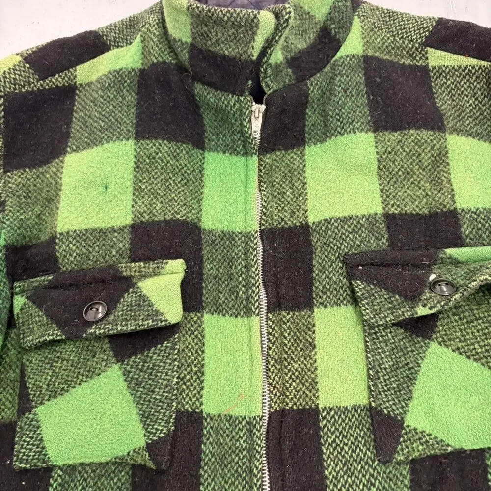 Vintage 50s Green/Black Wool Buffalo Check Jacket